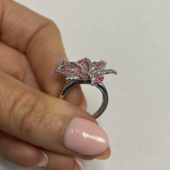 Suzy Levian Sterling Silver Pink Sapphire Created White Sapphire Floral Ring NWT - Picture 4 of 7